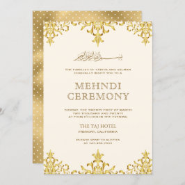 Cream Gold Foil Damask Islamic Weddenschap Mehndi Kaart