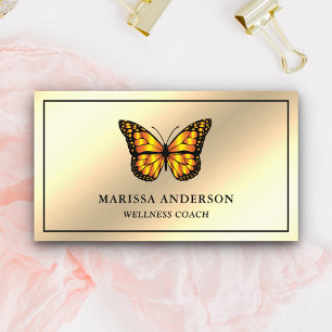 Cream Gold Foil Elegant Oranje Monarch Butterfly Visitekaartje