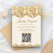 Cream Gold Foil Lace QR Code RSVP Weduwwebsite Informatiekaartje