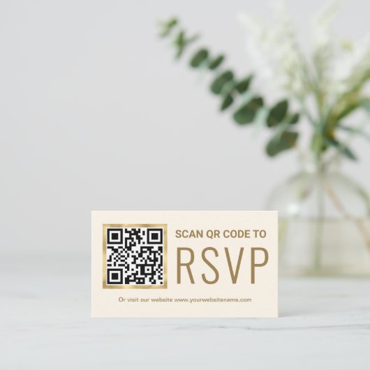 Cream Gold Foil QR-code RSVP Weduwwebsite Informatiekaartje (Staand voorkant)