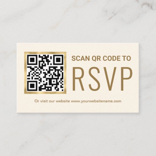 Cream Gold Foil QR-code RSVP Weduwwebsite Informatiekaartje (Voorkant)