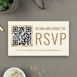 Cream Gold Foil QR-code RSVP Weduwwebsite Informatiekaartje