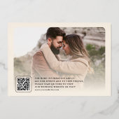 Cream Gold Foto QR Code Huwelijk Opslag de Datum Folie Uitnodiging (Achterkant)