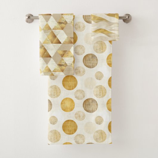 Cream & Gold Fun Geometrische Patroon Badhanddoek  Bad Handdoek (Insitu)