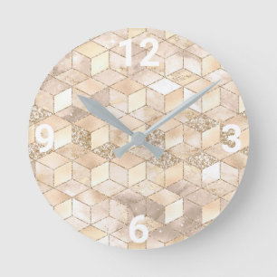 CREAM GOLD GEOMETRIC WALL CLOCK RONDE KLOK