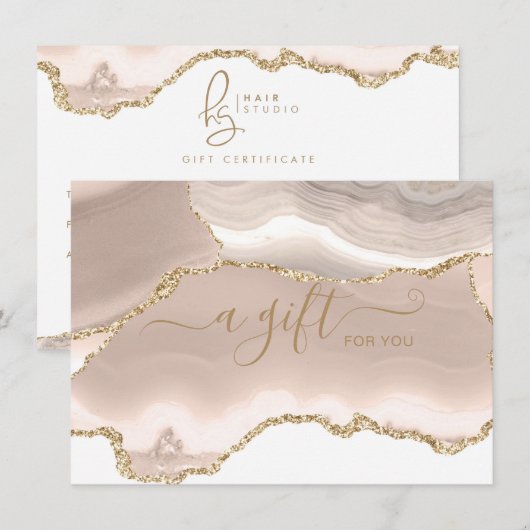 Cream Gold Glitter Agate Business Cadeaubon (Voorkant / Achterkant)