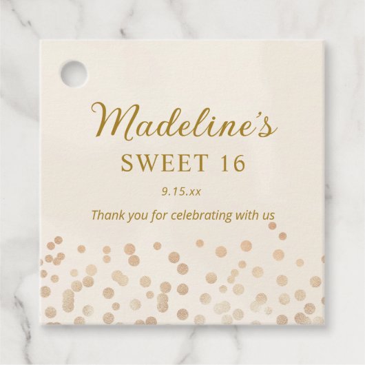 Cream Gold Glitter Sweet 16 Hartelijk dank Bedankjes Labels (Voorkant)