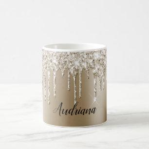 Cream Gold Glitz Glitter Ice Cream Drips Koffiemok