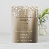 Cream Gold Glitz Glitter Ice Cream Drips Verjaarda Kaart (Staand voorkant)