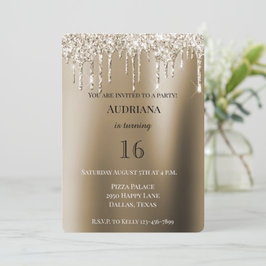 Cream Gold Glitz Glitter Ice Cream Drips Verjaarda Kaart (Staand voorkant)