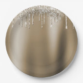 Cream Gold Glitz Glitter Ice Cream Drips Verjaarda Papieren Bordje (Voorkant)