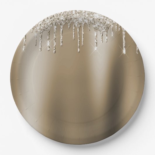 Cream Gold Glitz Glitter Ice Cream Drips Verjaarda Papieren Bordje (Voorkant)