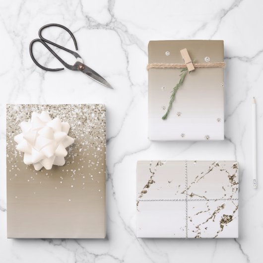 Cream Gold Glitz Glitter Vrijgezellenfeest Inpakpapier Vel (Voorkant)