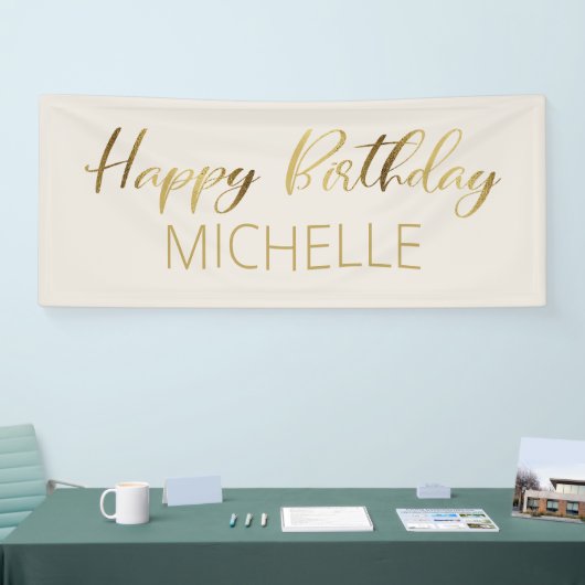 Cream Gold Happy Birthday Spandoek (Beurs)