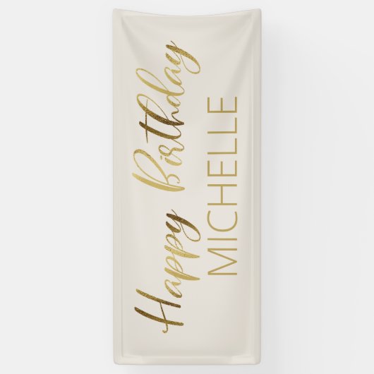Cream Gold Happy Birthday Spandoek (Verticaal)