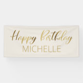 Cream Gold Happy Birthday Spandoek (Horizontaal)