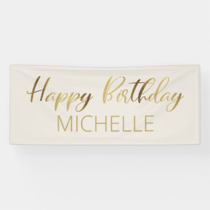 Cream Gold Happy Birthday Spandoek
