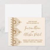 Cream Gold Henna Desi Indiase bruiloft uitnodiging (Voorkant / Achterkant)
