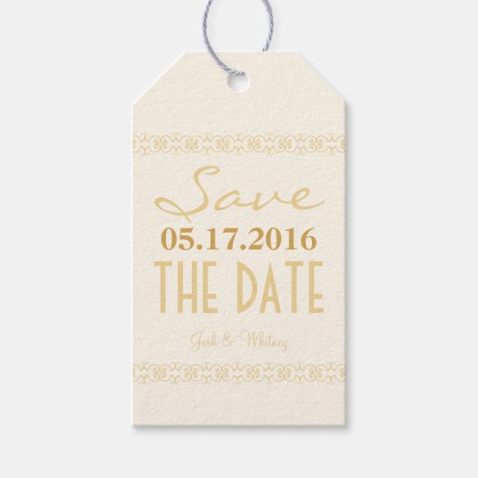 Cream Gold Ivory Modern Save the Date Wedding Labe Cadeaulabel (Voorkant)