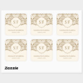 Cream Gold Lace Monogram Weddenschap Vierkante Sticker (Vel)