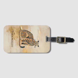 Cream Gold Leopard Animal Bagagelabel
