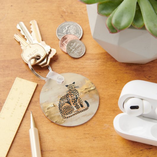 Cream Gold Leopard Animal Sleutelhanger (Bureau)