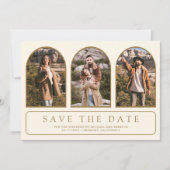 Cream Gold Minimal Boog Foto QR Code Huwelijk Save The Date (Voorkant)