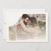 Cream Gold Minimal Boog Foto QR Code Huwelijk Save The Date (Achterkant)