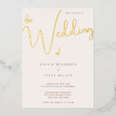 Cream Gold Minimalist Typography Wedding Folie Uitnodiging (Voorkant)