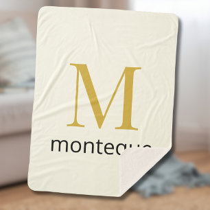 Cream Gold Monogram Gepersonaliseerde Naam Luxe Ca Sherpa Deken