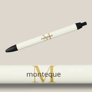 Cream Gold Monogram Gepersonaliseerde Naam Luxe Ca Zwarte Inkt Pen