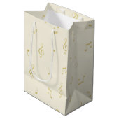Cream Gold Music Notes Birthday Medium Cadeauzakje (Voorkant Gekanteld)