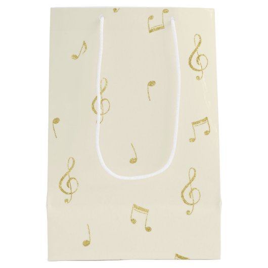 Cream Gold Music Notes Birthday Medium Cadeauzakje (Achterkant)