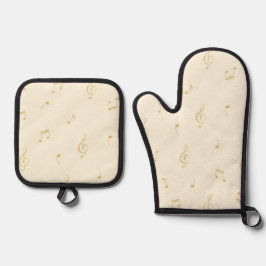 Cream Gold Music Notes   Ovenwant & Pannenlap Set