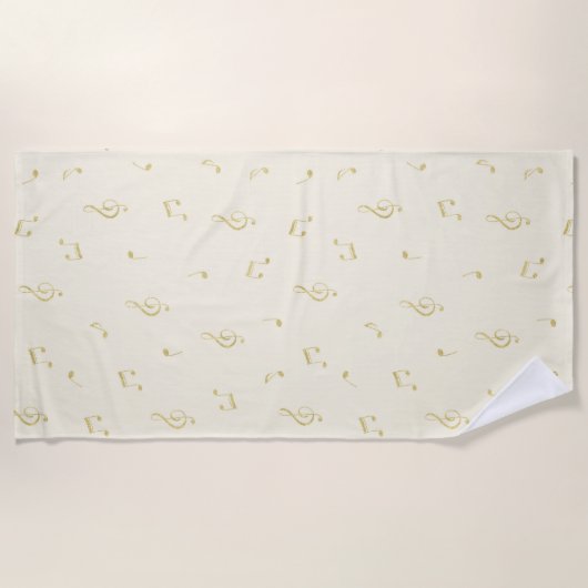 Cream Gold Music Notes   Strandlaken (Voorkant)