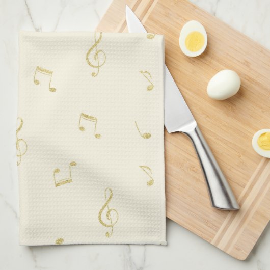 Cream Gold Music Notes   Theedoek (Quarter Fold)