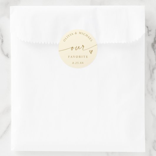 Cream & Gold Our Favorite Wedding Treat Bag Ronde Sticker (Tas)
