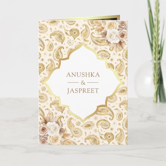 Cream Gold Paisley Bloemen QR Code Indiase bruilof (Voorkant)