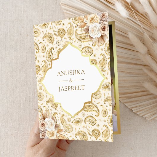 Cream Gold Paisley Bloemen QR Code Indiase bruilof