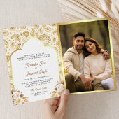 Cream Gold Paisley Bloemen QR Code Indiase bruilof