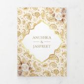 Cream Gold Paisley Bloemen QR Code Indiase bruilof Drieluik Uitnodiging (Cover)