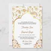Cream Gold Paisley Bloemen QR Code Indiase bruilof Kaart (Voorkant)