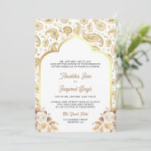 Cream Gold Paisley Bloemen QR Code Indiase bruilof Kaart (Staand voorkant)