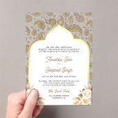 Cream Gold Paisley Floral Indian Wedding Acryl Uitnodigingen (Insitu (Draagbaar))