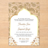 Cream Gold Paisley Floral Indian Wedding Acryl Uitnodigingen (Voorkant)