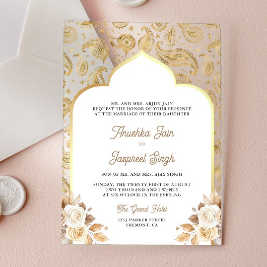 Cream Gold Paisley Floral Indian Wedding Acryl Uitnodigingen
