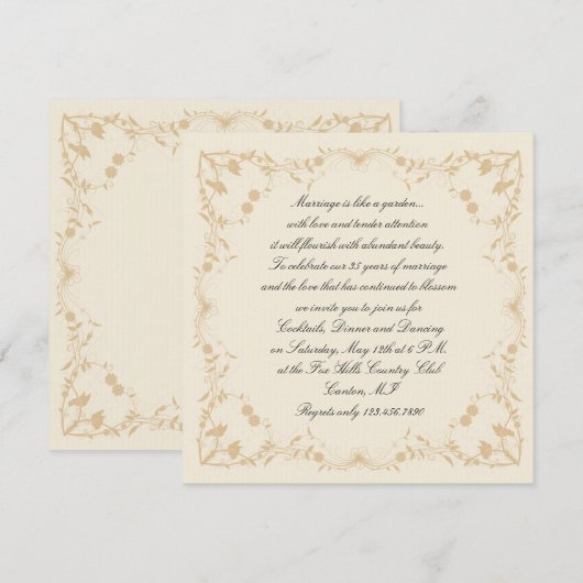 Cream Gold  Pinstripe Floral Jubileum Kaart (Voorkant / Achterkant)