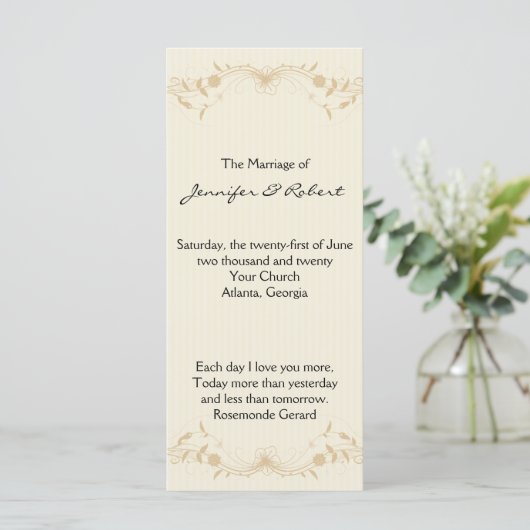 Cream Gold  Pinstripe Wedding Program Programmakaart (Staand voorkant)