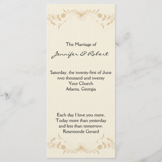 Cream Gold Pinstripe Wedding Program Programmakaart (Voorkant)