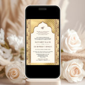 Cream Gold QR Code Anand Karaj Sikh Bruiloft Kaart